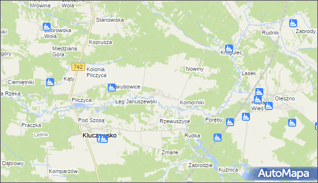 mapa Januszewice gmina Kluczewsko, Januszewice gmina Kluczewsko na mapie Targeo