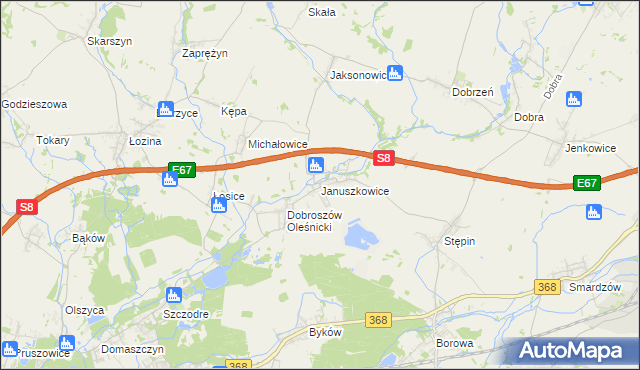 mapa Januszkowice gmina Długołęka, Januszkowice gmina Długołęka na mapie Targeo