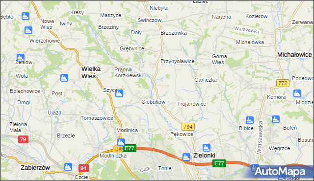 mapa Januszowice gmina Zielonki, Januszowice gmina Zielonki na mapie Targeo