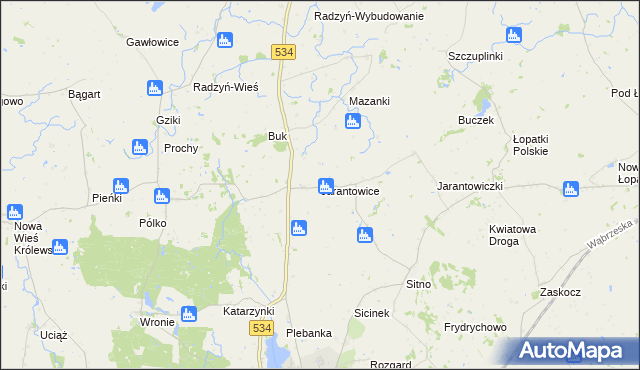 mapa Jarantowice gmina Ryńsk, Jarantowice gmina Ryńsk na mapie Targeo