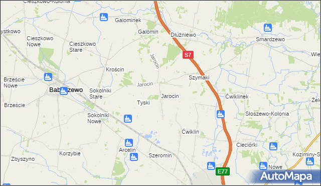 mapa Jarocin gmina Baboszewo, Jarocin gmina Baboszewo na mapie Targeo