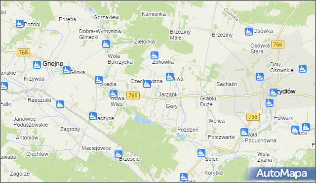 mapa Jarząbki gmina Gnojno, Jarząbki gmina Gnojno na mapie Targeo