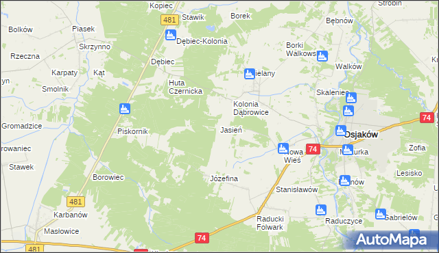 mapa Jasień gmina Osjaków, Jasień gmina Osjaków na mapie Targeo