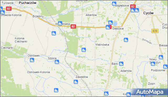 mapa Jasieniec gmina Puchaczów, Jasieniec gmina Puchaczów na mapie Targeo