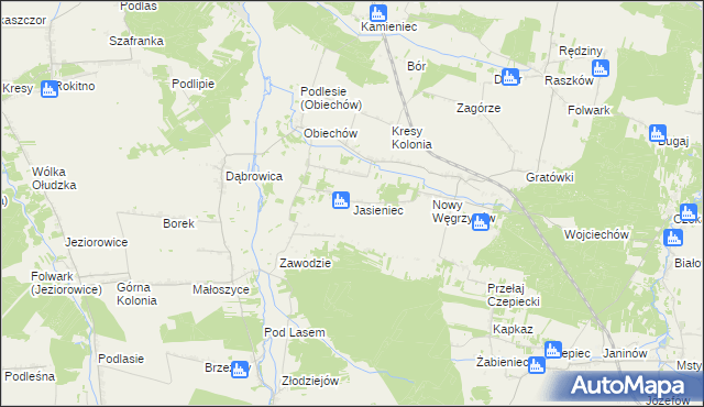 mapa Jasieniec gmina Słupia, Jasieniec gmina Słupia na mapie Targeo