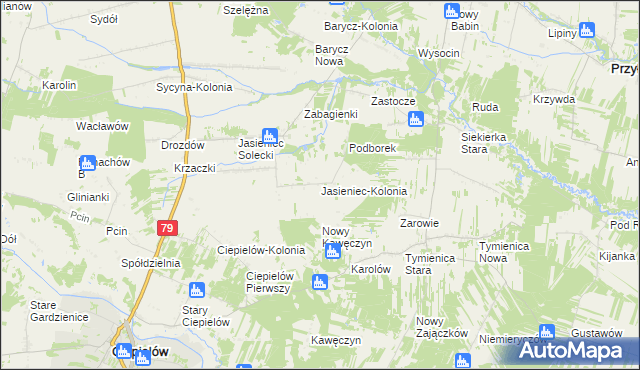 mapa Jasieniec-Kolonia, Jasieniec-Kolonia na mapie Targeo