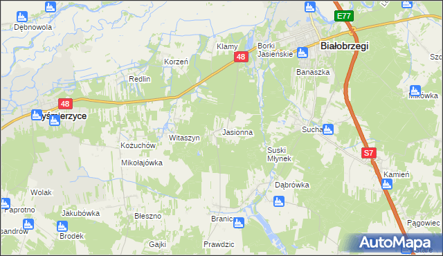 mapa Jasionna gmina Białobrzegi, Jasionna gmina Białobrzegi na mapie Targeo