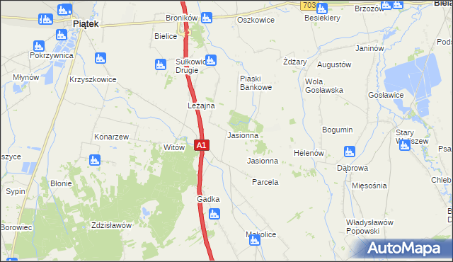 mapa Jasionna gmina Piątek, Jasionna gmina Piątek na mapie Targeo