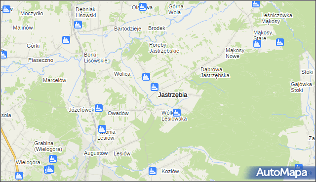 mapa Jastrzębia powiat radomski, Jastrzębia powiat radomski na mapie Targeo