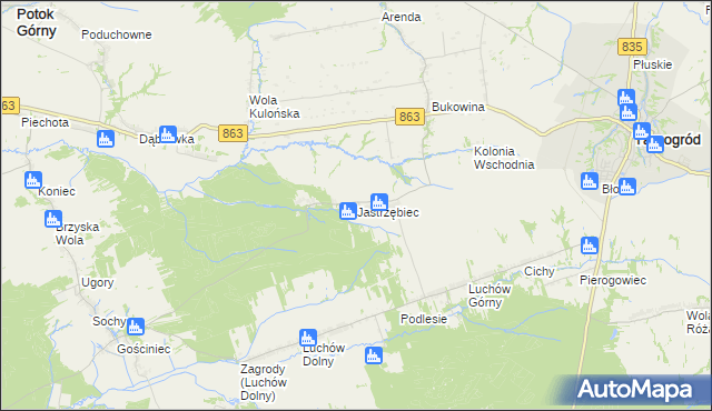 mapa Jastrzębiec gmina Kuryłówka, Jastrzębiec gmina Kuryłówka na mapie Targeo