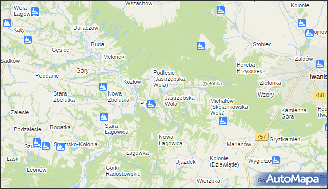 mapa Jastrzębska Wola, Jastrzębska Wola na mapie Targeo