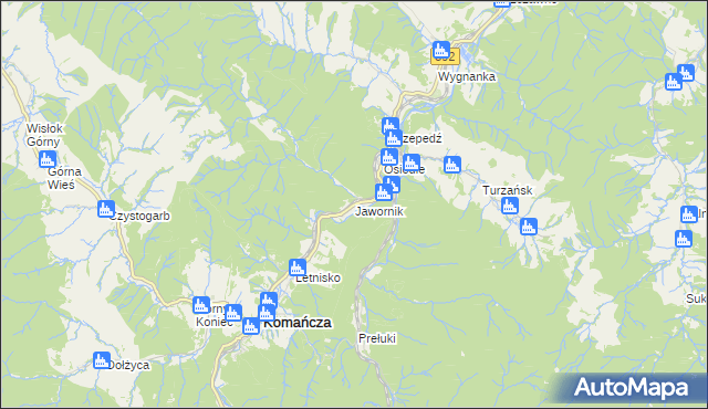 mapa Jawornik gmina Komańcza, Jawornik gmina Komańcza na mapie Targeo