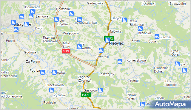 mapa Jawornik gmina Niebylec, Jawornik gmina Niebylec na mapie Targeo