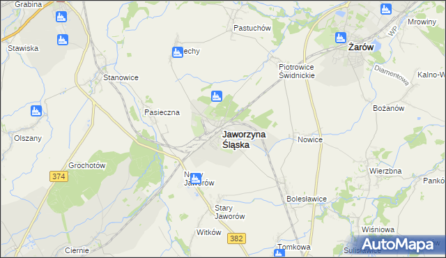 mapa Jaworzyna Śląska, Jaworzyna Śląska na mapie Targeo