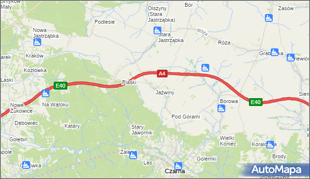 mapa Jaźwiny gmina Czarna, Jaźwiny gmina Czarna na mapie Targeo