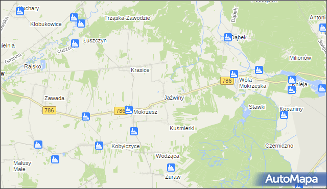 mapa Jaźwiny gmina Mstów, Jaźwiny gmina Mstów na mapie Targeo