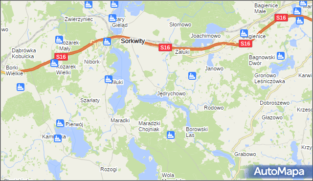 mapa Jędrychowo gmina Sorkwity, Jędrychowo gmina Sorkwity na mapie Targeo