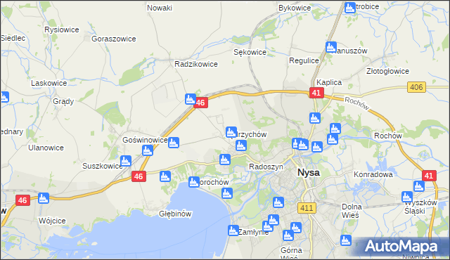 mapa Jędrzychów gmina Nysa, Jędrzychów gmina Nysa na mapie Targeo