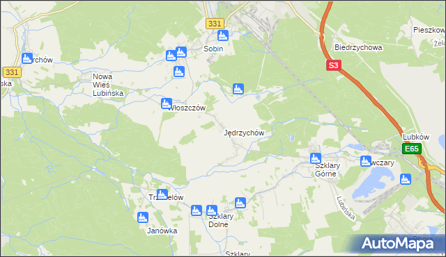 mapa Jędrzychów gmina Polkowice, Jędrzychów gmina Polkowice na mapie Targeo