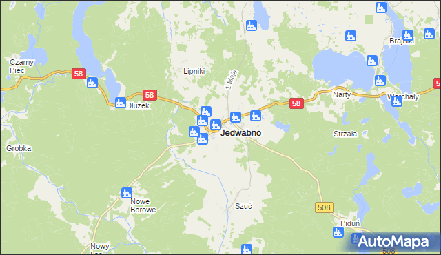 mapa Jedwabno powiat szczycieński, Jedwabno powiat szczycieński na mapie Targeo