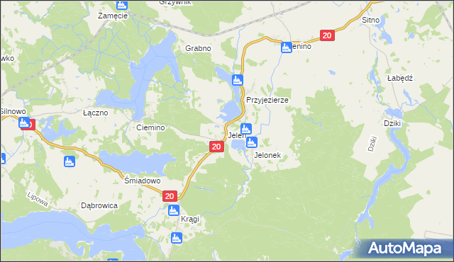 mapa Jeleń gmina Borne Sulinowo, Jeleń gmina Borne Sulinowo na mapie Targeo