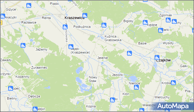 mapa Jelenie gmina Kraszewice, Jelenie gmina Kraszewice na mapie Targeo