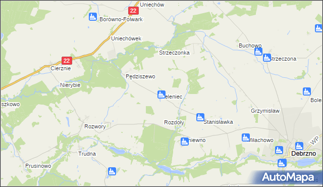 mapa Jeleniec gmina Debrzno, Jeleniec gmina Debrzno na mapie Targeo