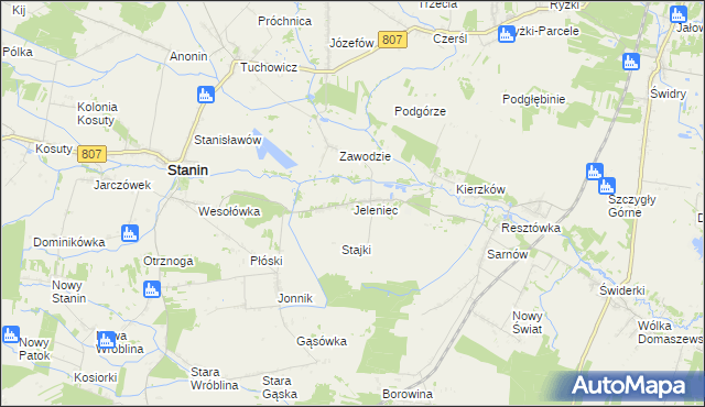 mapa Jeleniec gmina Stanin, Jeleniec gmina Stanin na mapie Targeo