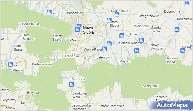 mapa Jeleniów gmina Nowa Słupia, Jeleniów gmina Nowa Słupia na mapie Targeo