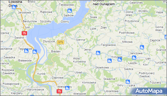 mapa Jelna gmina Gródek nad Dunajcem, Jelna gmina Gródek nad Dunajcem na mapie Targeo