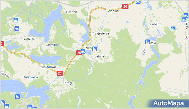 mapa Jelonek gmina Borne Sulinowo, Jelonek gmina Borne Sulinowo na mapie Targeo