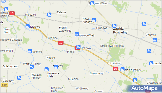 mapa Jeżewo gmina Zawidz, Jeżewo gmina Zawidz na mapie Targeo
