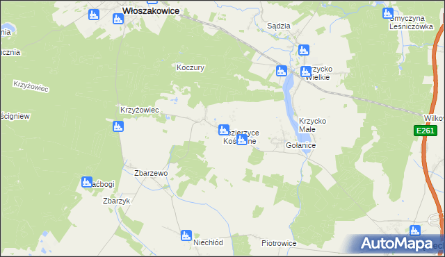 mapa Jezierzyce Kościelne, Jezierzyce Kościelne na mapie Targeo