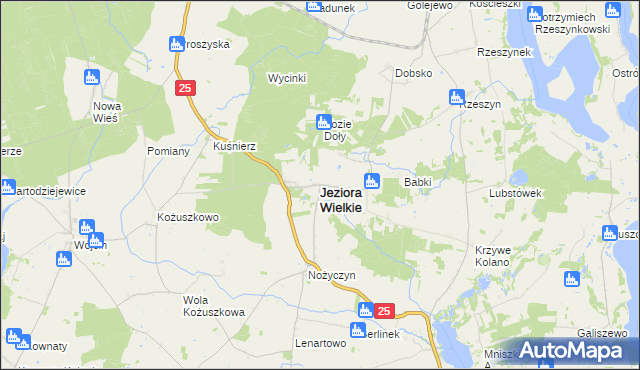 mapa Jeziora Wielkie, Jeziora Wielkie na mapie Targeo
