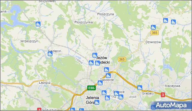 mapa Jeżów Sudecki, Jeżów Sudecki na mapie Targeo