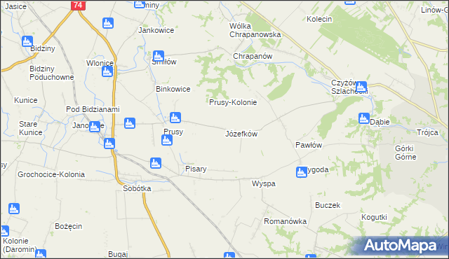 mapa Józefków gmina Zawichost, Józefków gmina Zawichost na mapie Targeo