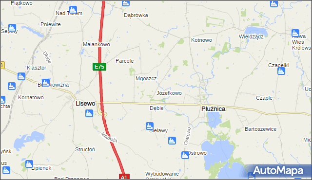 mapa Józefkowo gmina Płużnica, Józefkowo gmina Płużnica na mapie Targeo