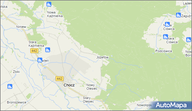 mapa Józefów gmina Chocz, Józefów gmina Chocz na mapie Targeo