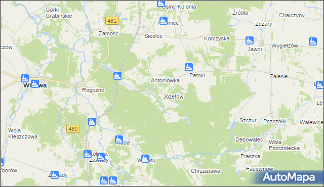 mapa Józefów gmina Widawa, Józefów gmina Widawa na mapie Targeo