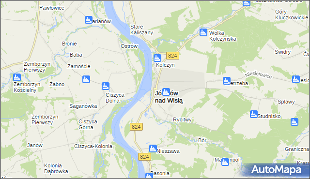 mapa Józefów nad Wisłą, Józefów nad Wisłą na mapie Targeo