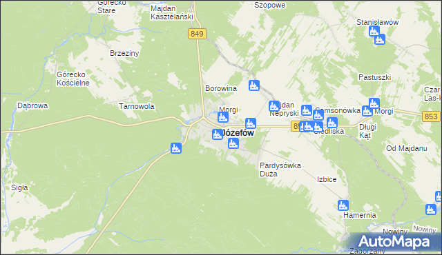 mapa Józefów powiat biłgorajski, Józefów powiat biłgorajski na mapie Targeo