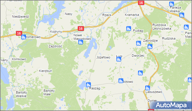 mapa Józefowo gmina Biskupiec, Józefowo gmina Biskupiec na mapie Targeo
