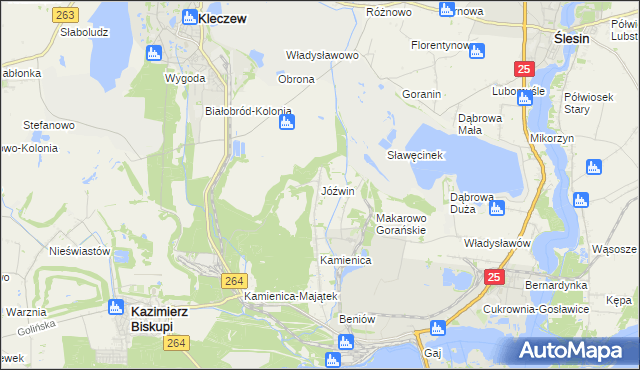 mapa Jóźwin gmina Kazimierz Biskupi, Jóźwin gmina Kazimierz Biskupi na mapie Targeo