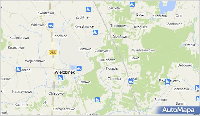 mapa Julianowo gmina Wierzbinek, Julianowo gmina Wierzbinek na mapie Targeo