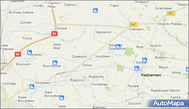 mapa Juryszewo, Juryszewo na mapie Targeo