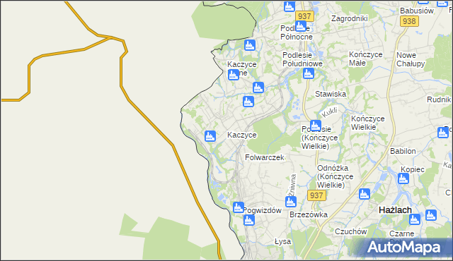 mapa Kaczyce gmina Zebrzydowice, Kaczyce gmina Zebrzydowice na mapie Targeo