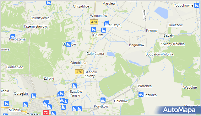 mapa Kalinowa gmina Turek, Kalinowa gmina Turek na mapie Targeo