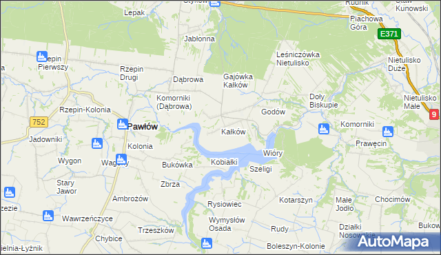 mapa Kałków gmina Pawłów, Kałków gmina Pawłów na mapie Targeo