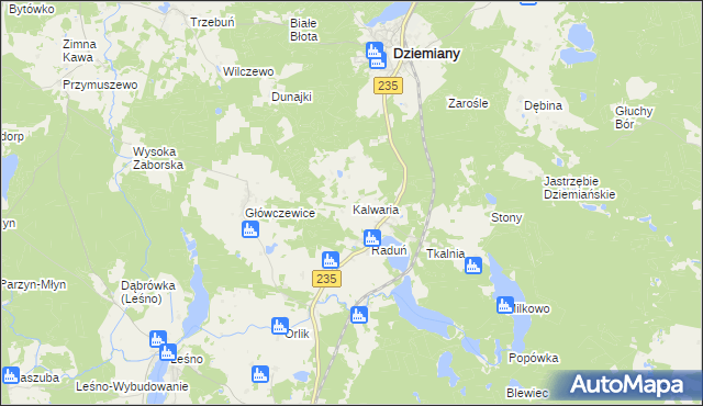 mapa Kalwaria gmina Dziemiany, Kalwaria gmina Dziemiany na mapie Targeo