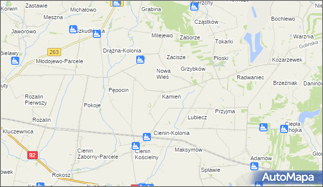 mapa Kamień gmina Słupca, Kamień gmina Słupca na mapie Targeo